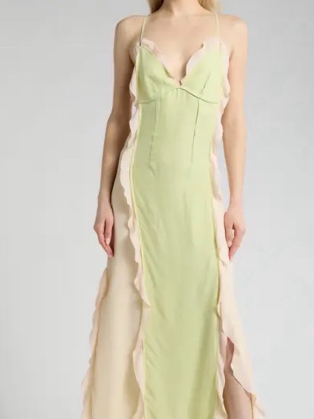 Simkhai Jonathan Simkhai Light Green and Cream Ruffle maxi Dress